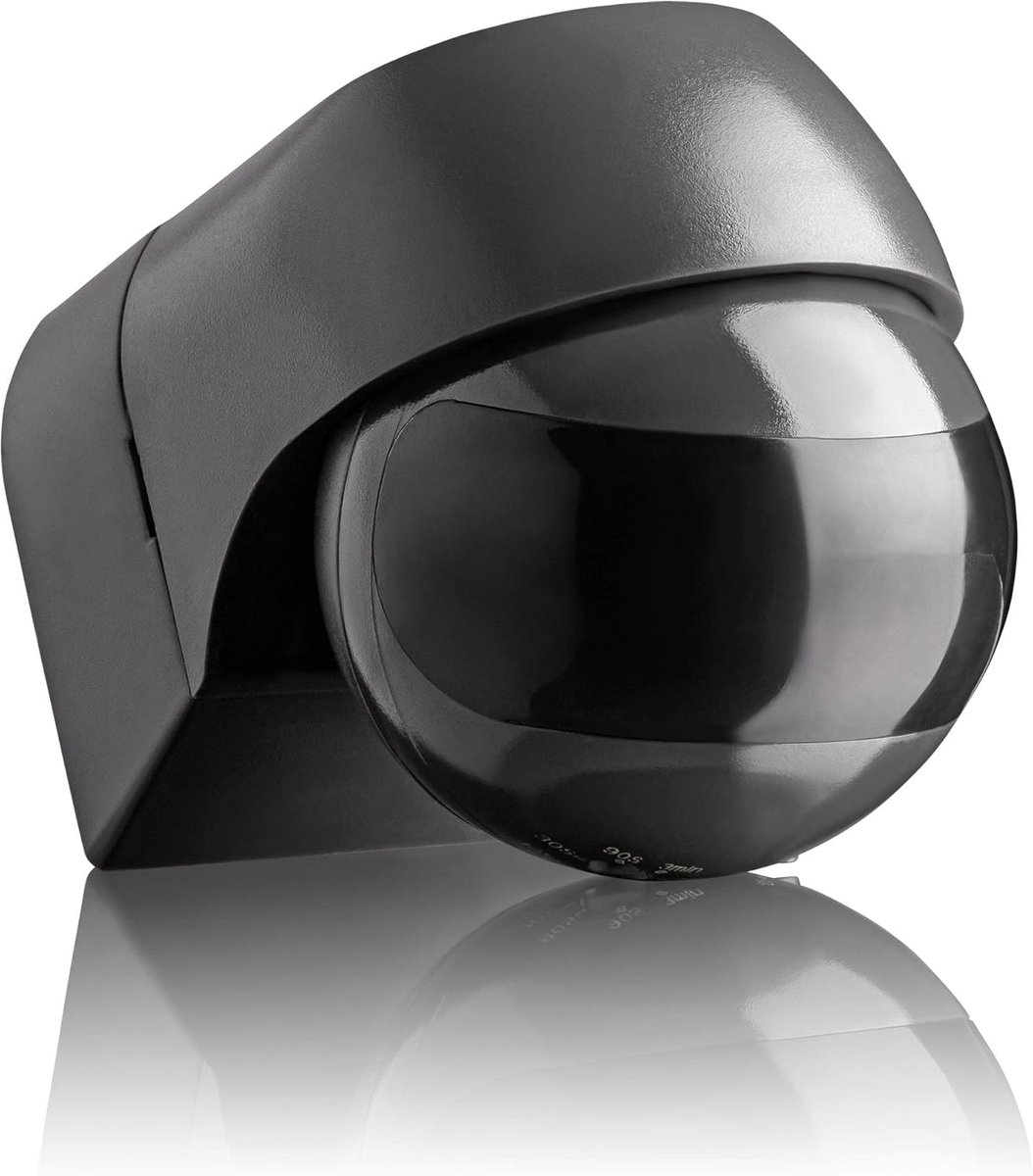 SnelShoppen - Motion Detector Buiten IP44, Wandmontage, 12m/180° Bereik, Instelbare Infrarood Sensor, Energiebesparend, Anthraciet