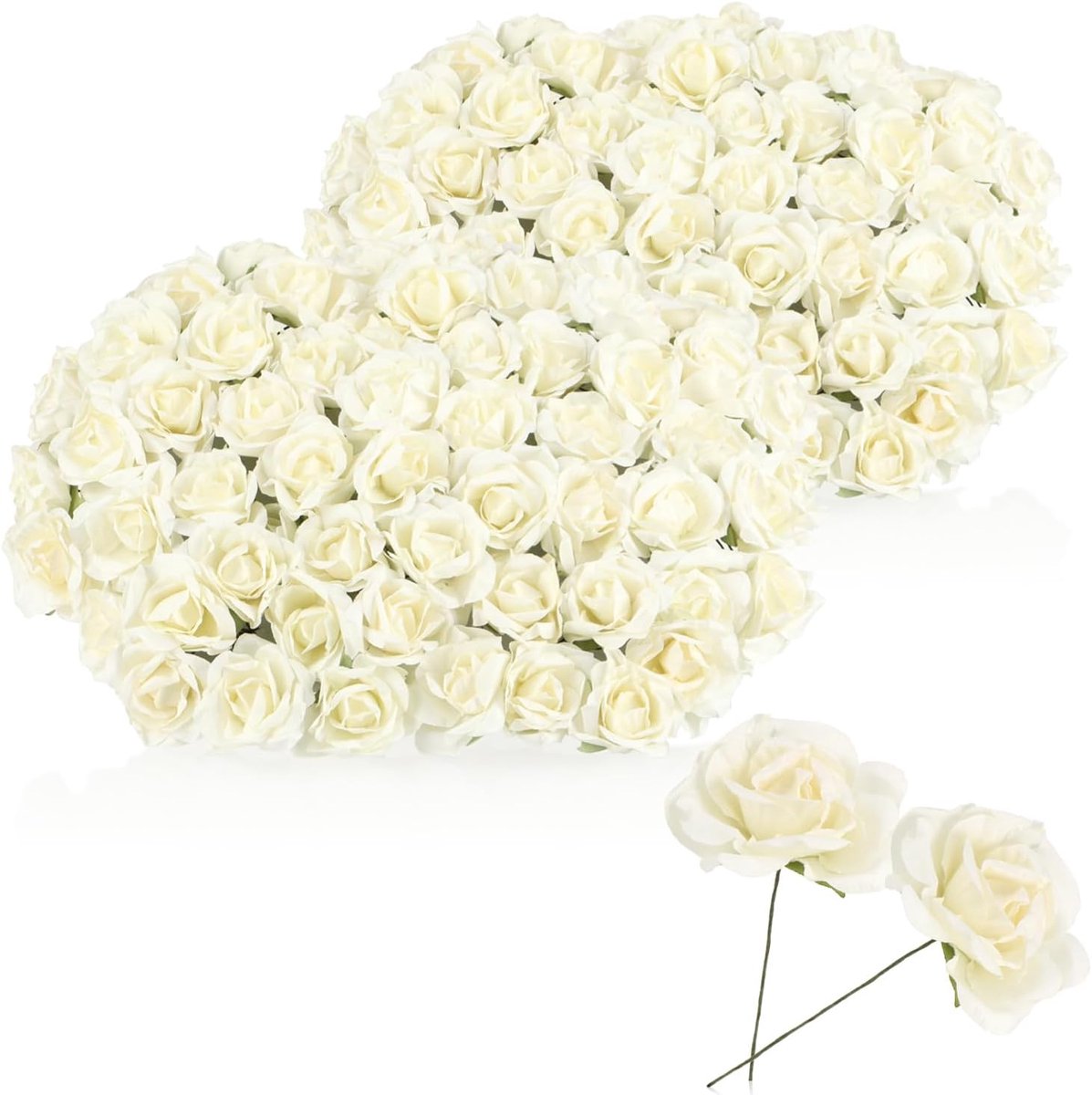 SnelShoppen - 120 Papieren Bloemen, 20 Bossen van 6 Witte Decoratieve Rozen voor Creatief Knutselen, Wreaths, Tafelversiering, Bruiloften en Cadeauver