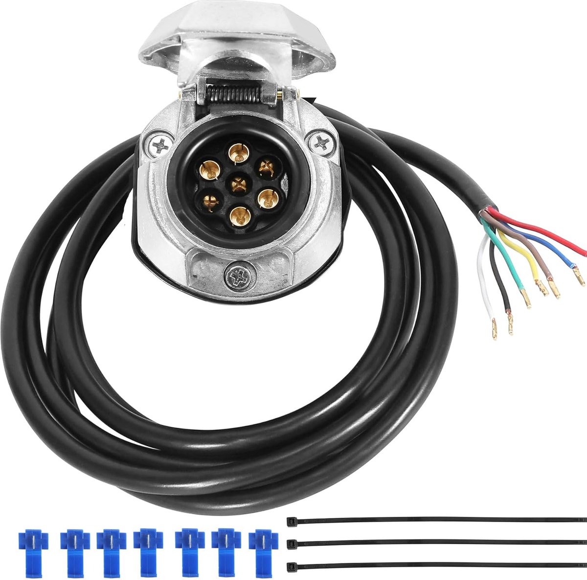 SnelShoppen - 7-polige Pre-Wired Trekhaak Stekker, Waterdichte 7-pins Aansluiting met 1.9m Kabel voor Auto, Truck, Caravan en Fietsendrager - Metaal,