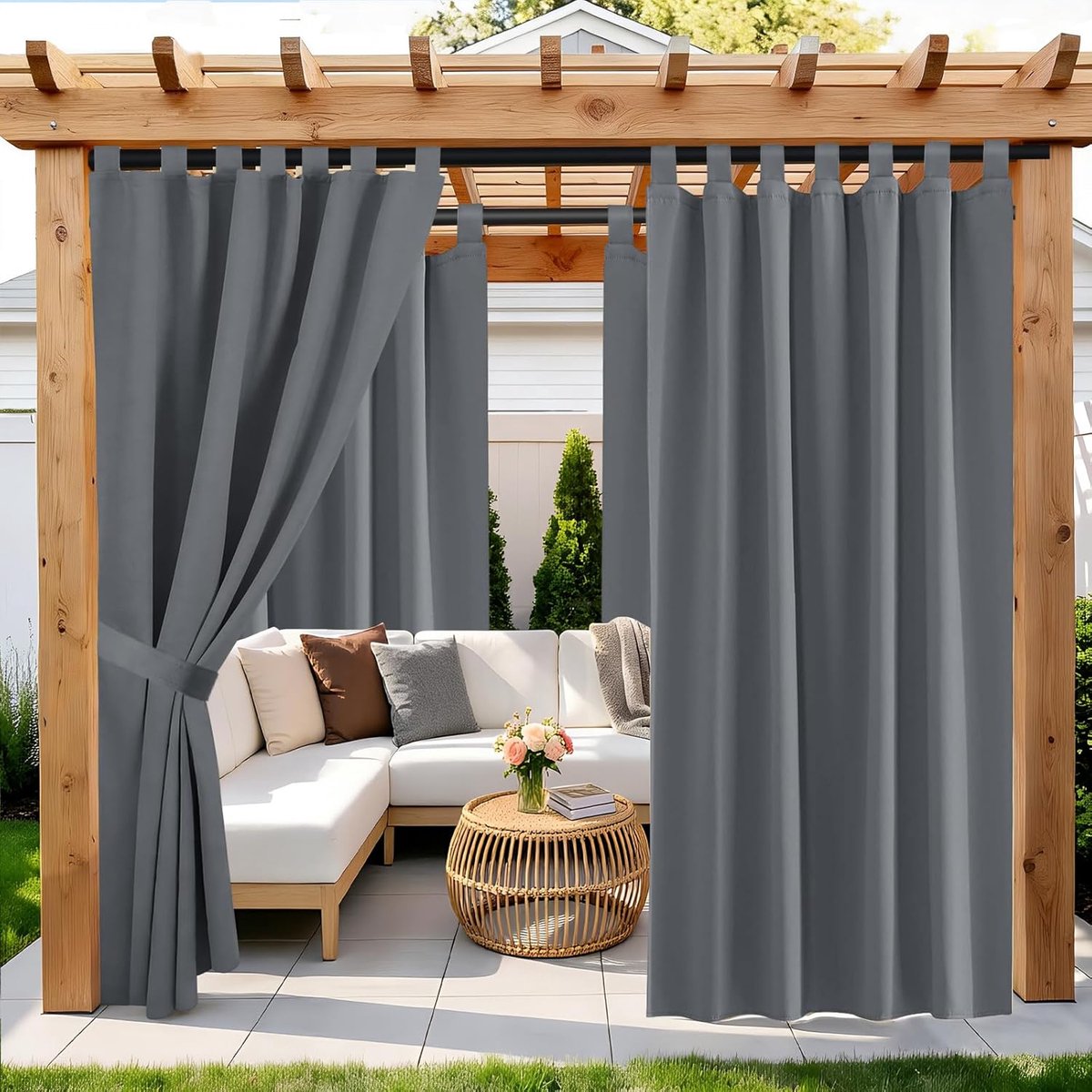 SnelShoppen - Grijze Outdoorgordijnen - Wind- en Zonwerend - Tuin, Balkon, Camping - Waterdicht en UV-bestendig - 2 Stuks - 140x250 cm