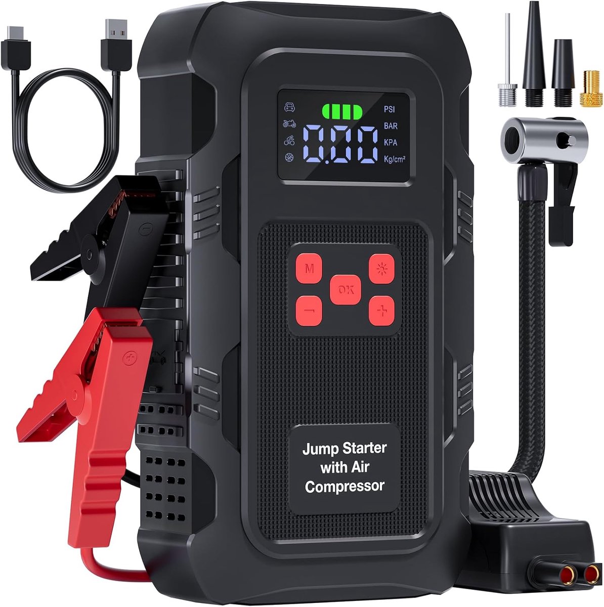 SnelShoppen - Starthulp Powerbank voor Auto's met Compressor 150 PSI, 6000 A Jump Starter met Elektrische Luchtpomp, 12 V Auto Starthulp voor Benzine