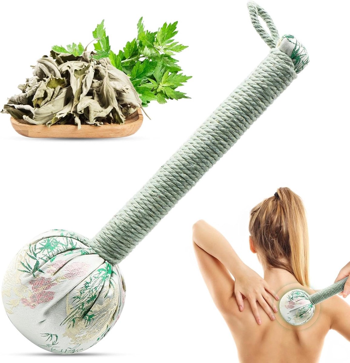 SnelShoppen - Mugwort Massage Hammer 26 cm - Groene Massage Hamer voor Ontspanning en Verlichting van Spanning - Perfect voor Thuisgebruik en Wellness