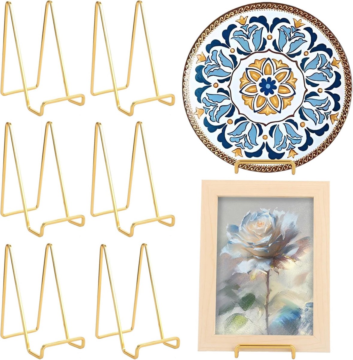 SnelShoppen - 6 Stuks 5.5 Inch Gouden Metaal Sign Holders - Decoratieve Sign Standaards voor Foto's, Boeken en Tekeningen - Minimalistisch Design voor