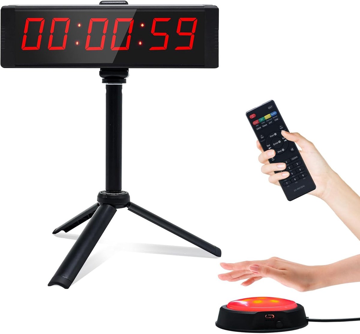 SnelShoppen - Countdown Timer, Gym Timer met Start/Stop Knop, Draagbare Digitale Stopwatch met Stand, Interval Timer, Groot, 12/24 Uur LED Klok voor W