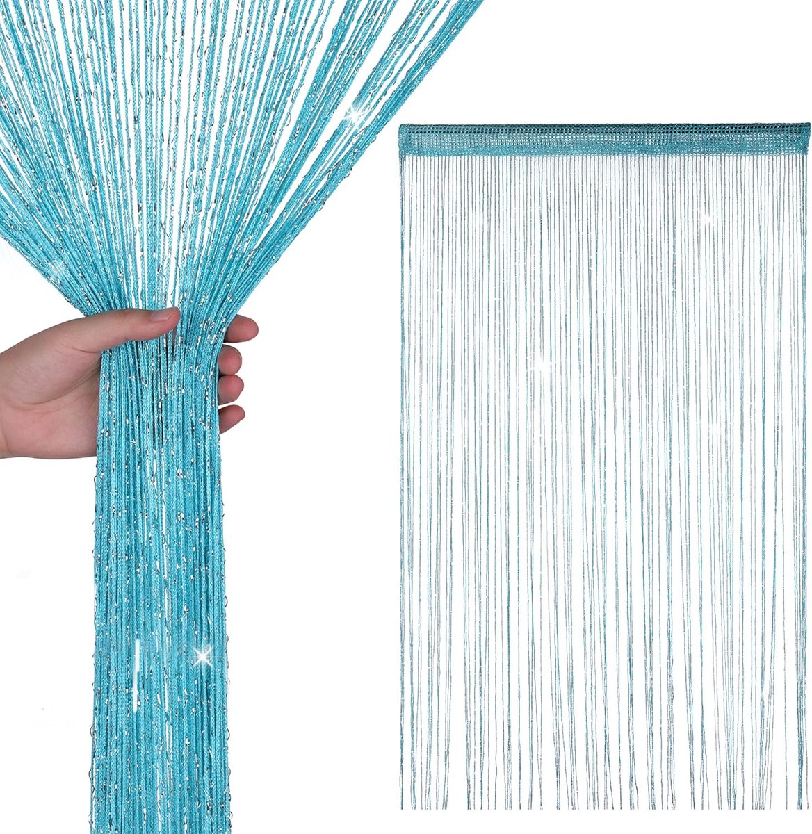 SnelShoppen - Glimmende Draadgordijn 90x200 cm - Turquoise Vliegenhor voor Deur en Raam - Fringe Gordijn als Kamerscherm en Decoratie