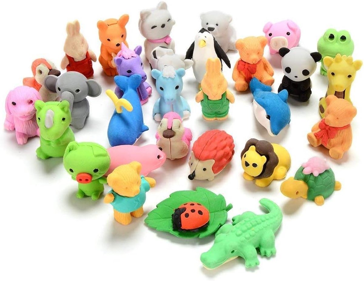 SnelShoppen - Dierlijke Mini Gumset - 30 Stuks Educatieve Puzzle Gummen - Veilige Niet-Toxische Materialen - Perfect Voor Kinderen, School, Feest