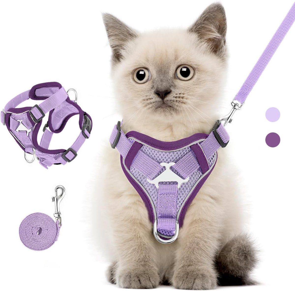 SnelShoppen - Kattenharnas en Riem Set - Ontsnappingsbestendig Veiligheidsvest voor Kittens - Ademend Gaas - Verstelbaar en Zacht - Reflecterende Stri