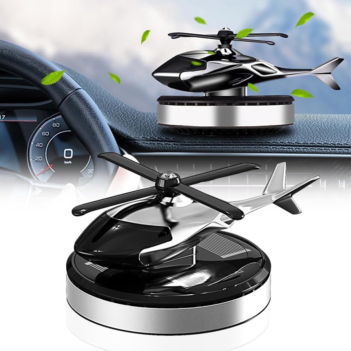 SnelShoppen - Zonne-energie Helicopter Luchtverfrisser, Creatieve Aromatherapie Diffuser van Aluminium, Uniek Design voor Auto en Thuis, Perfecte Cade