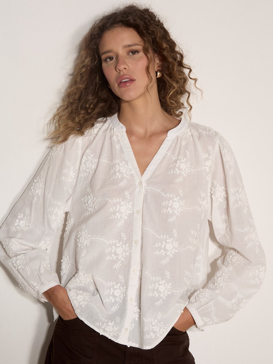 Katoenen blouse met bloemenborduursel
