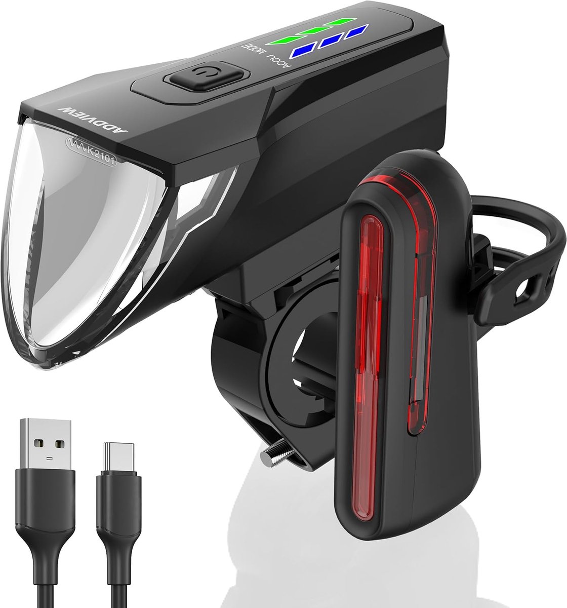 SnelShoppen - Fietsverlichting Set - 70 Lux LED Voorlicht & Achterlicht, USB-C Oplaadbaar, IP65 Waterdicht, StVZO Goedkeuring, 170 m Bereik, Auto Modu