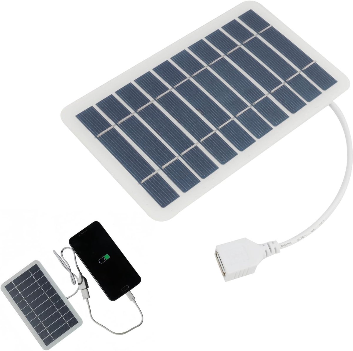 SnelShoppen - Draagbaar 2W 5V Zonnepaneel met USB, Waterproof en Duurzaam, Epoxy Plaat Frame voor Smartphones, Powerbank, Camping, Hiking