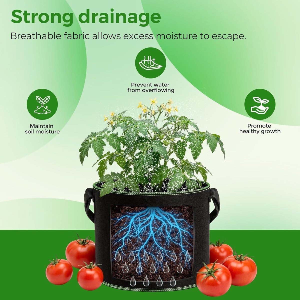 SnelShoppen - 6x 15 Gallon Plantenzakken - Non-Woven Kweektassen met Handvatten voor Planten, Bloemen en Vruchten - 30 Liter - Sterk en Wasbaar