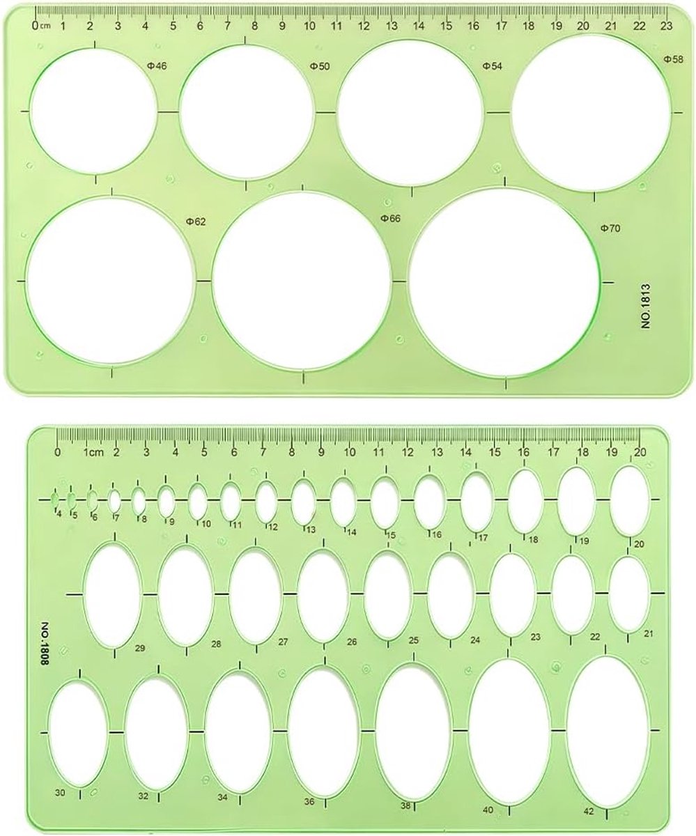 SnelShoppen - Set van 2 Cirkelsjablonen, Gatensjablonen, Tekensjablonen voor Technisch Tekenen, Parabelsjabloon, Gebogen Liniaal, Transparant, Oranje,