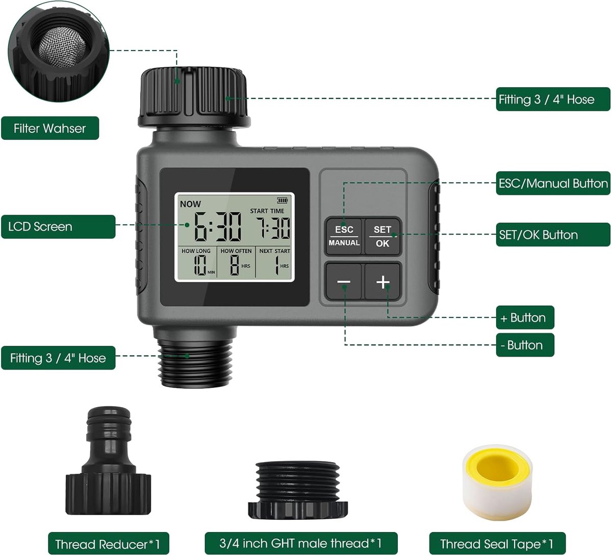 SnelShoppen - Automatische Irrigatiecomputer met Handmatige Timer, Regenvertraging, Programmeerbare Kraantimer voor Tuin, Gazon en Buiten