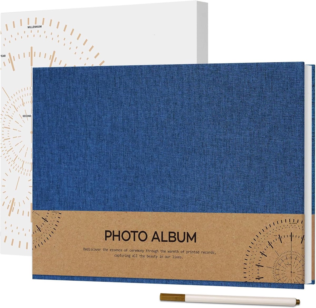 SnelShoppen - Fotoalbum 10 x 15 cm, Zelfklevend, 40 Witte Pagina's, Linnen, 21.5 x 30 cm, Verjaardagsalbum met Balpen, Navy Blauw, Voor Herinneringen