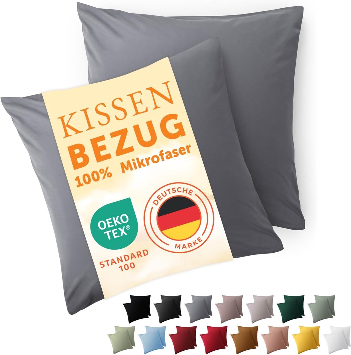 SnelShoppen - Set van 2 Kussenslopen 50x50 cm - Zachte Microfiber Kussencovers Grijs - Ademend, Krimpvrij, Wasbaar tot 40°C - Geschikt voor Woonkamer,