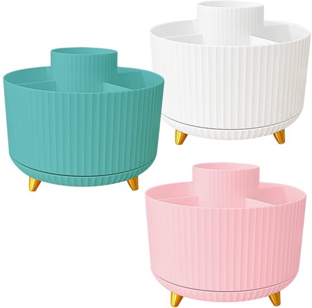 Cosmetica-organizer - Draaibaar - Elegante make-uporganizer - Wit/roze/turquoise - 360 graden draaibaar - Multifunctioneel - Geschikt voo...
