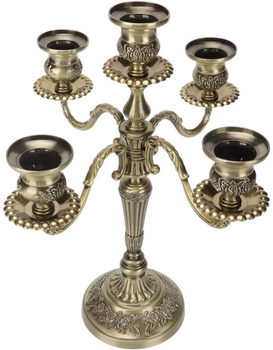Kandelaar 5-Armig - Antiek Brons - Stompkaarsenhouder - Vintage Decoratie - Tafelbescherming - Zinklegering - Kaarsenstandaard