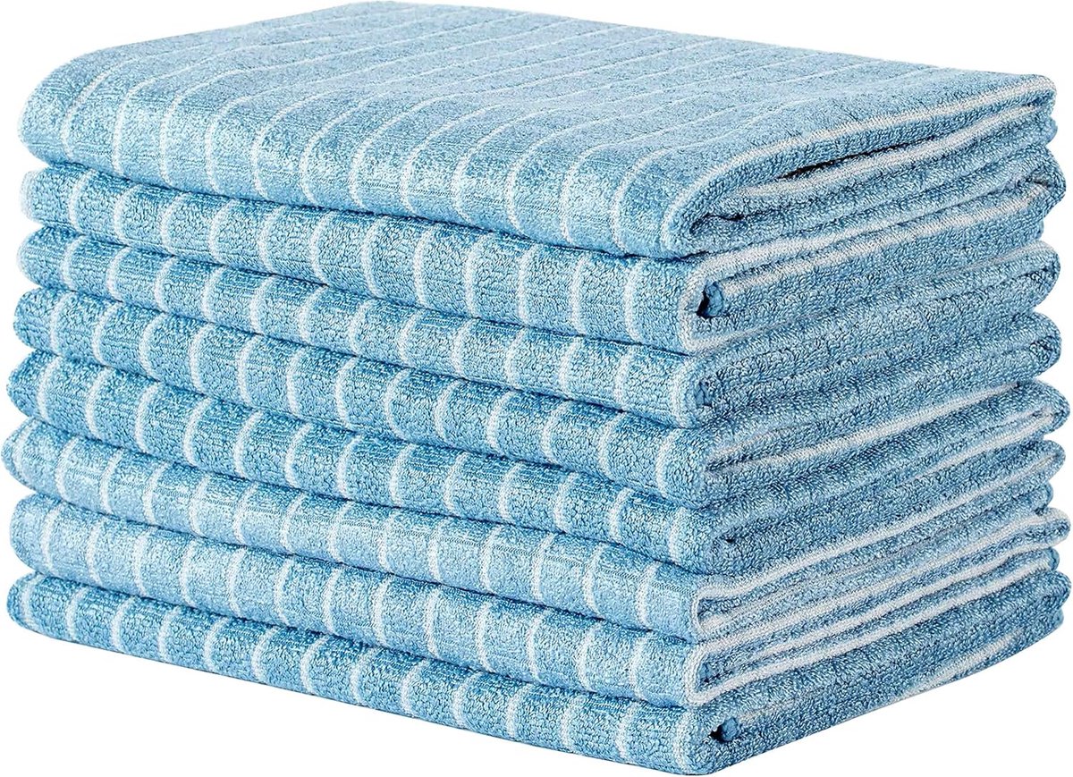 SnelShoppen - Set van 8 Absorberende Bamboo en Microfibre Keukenhanddoeken, Super Zacht en Sneldrogend, 45 x 65 cm, Blauw - Ideaal voor Koken en Huish