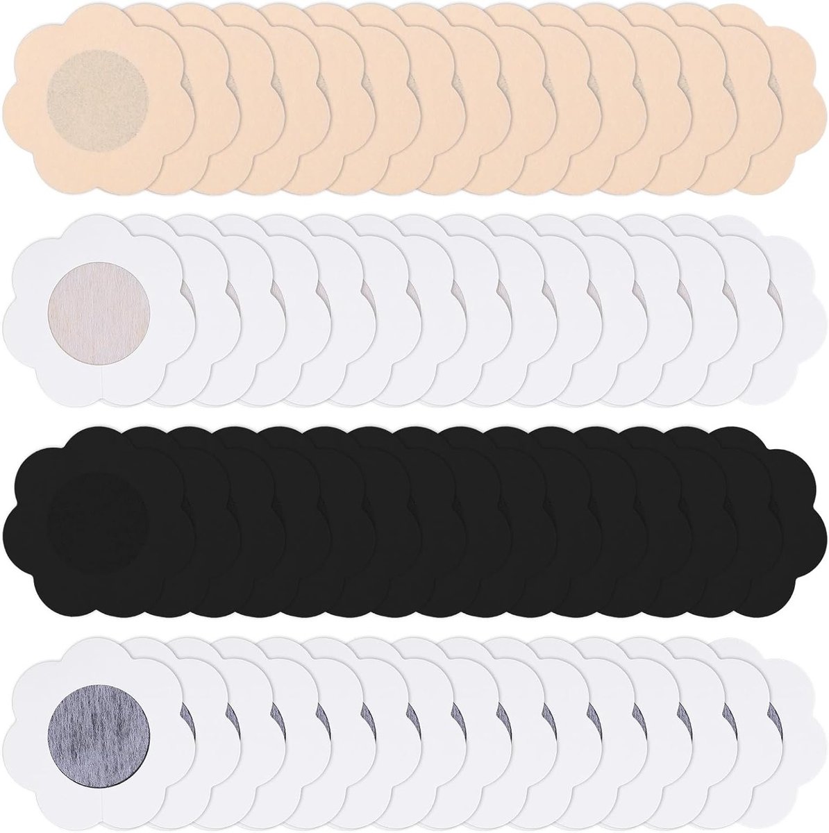 60 Stuks Petal Nipple Covers voor Vrouwen, Wegwerp Non-Woven Plak Nippel Stickers, Ademend en Onzichtbaar in Beige/Zwart