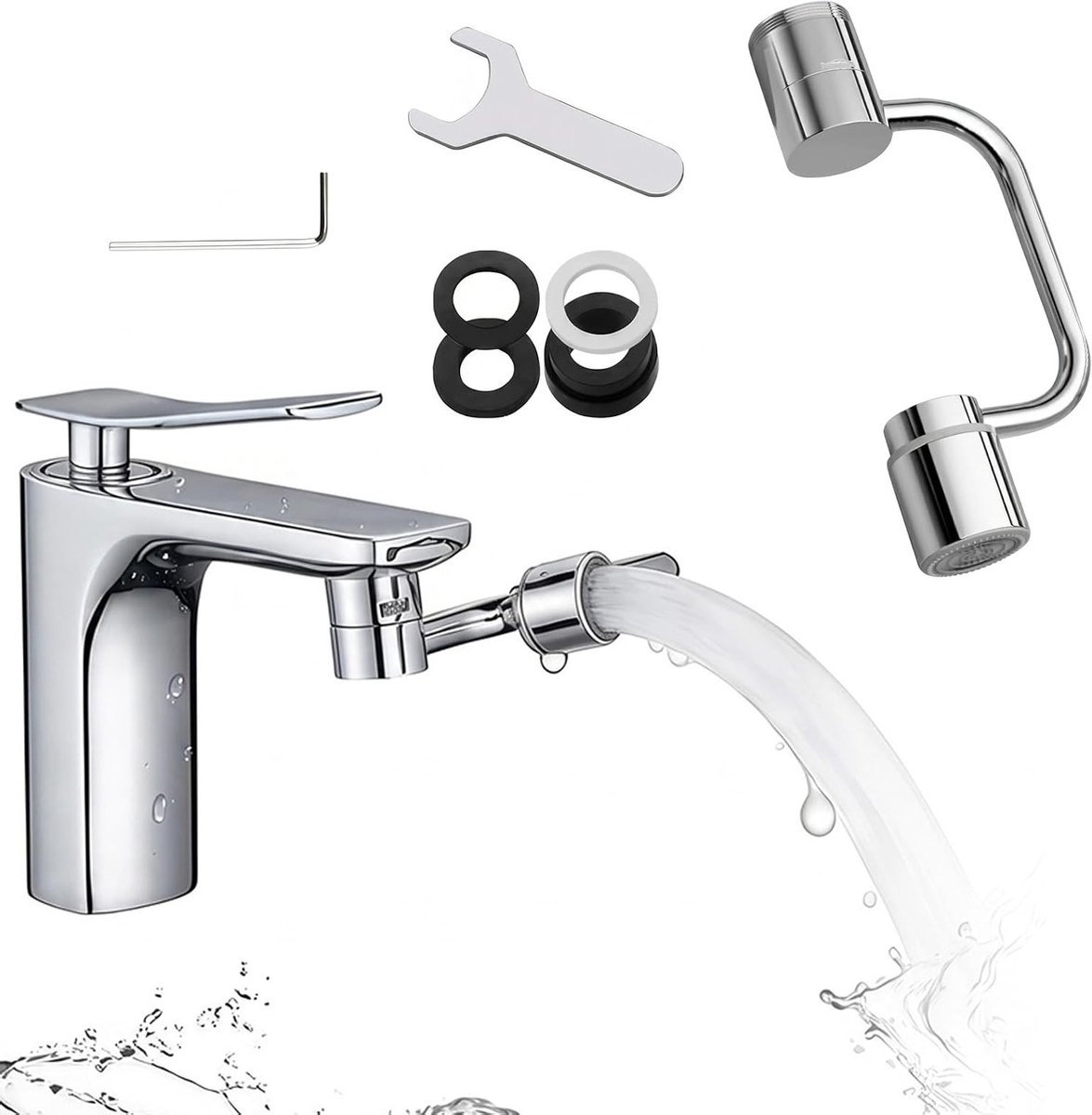 Kraanopzetstuk voor keuken en badkamer, verlengstuk met verstelbare wateruitlaathoek voor optimaal gebruiksgemak en waterbesparing