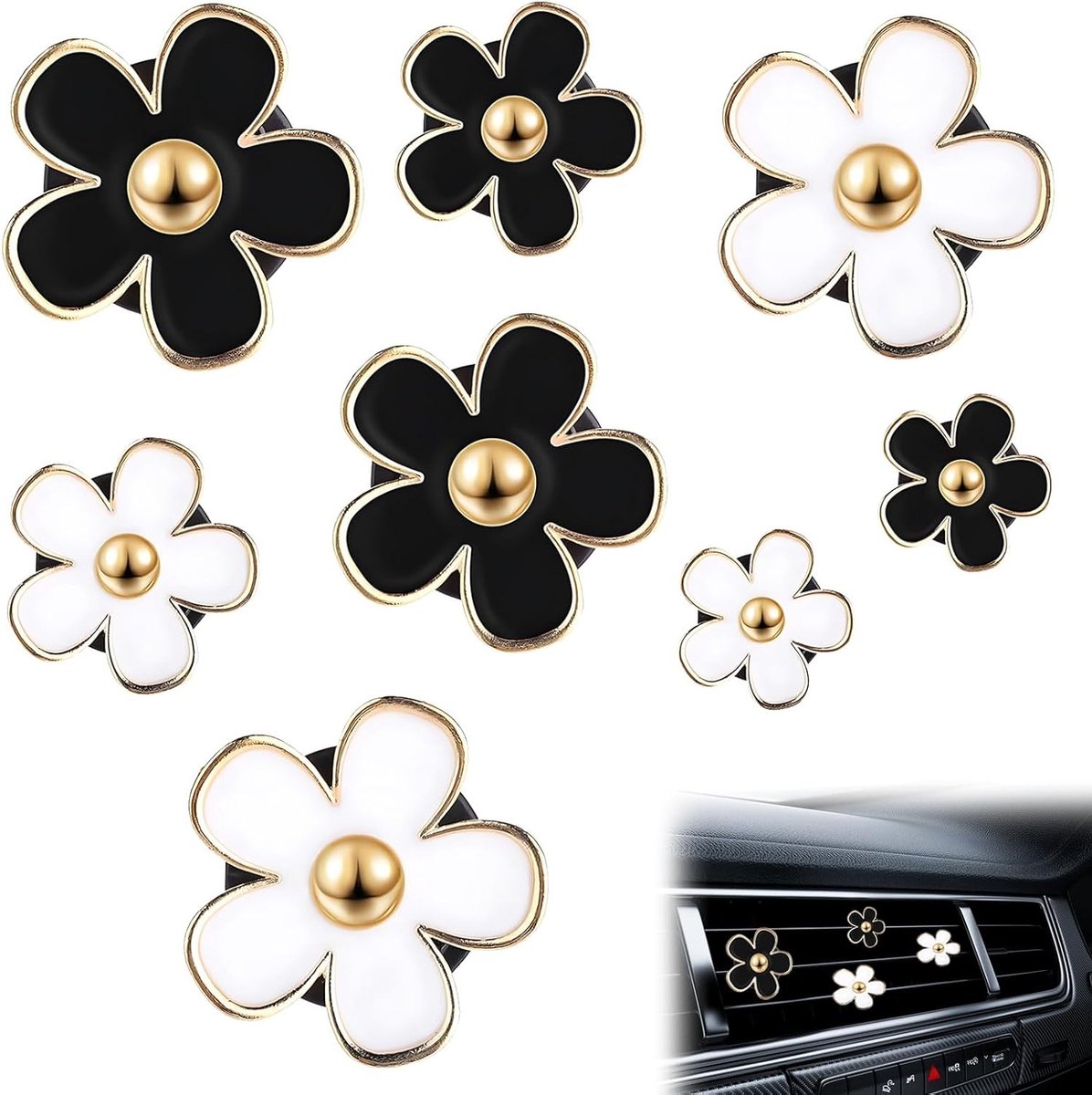 Luchtverfrisser Diffuser voor Auto en Kantoor - 8 Stuks Vent Clip met Aromatherapie Tabletten en Bloem Motief voor Interieur Decoratie