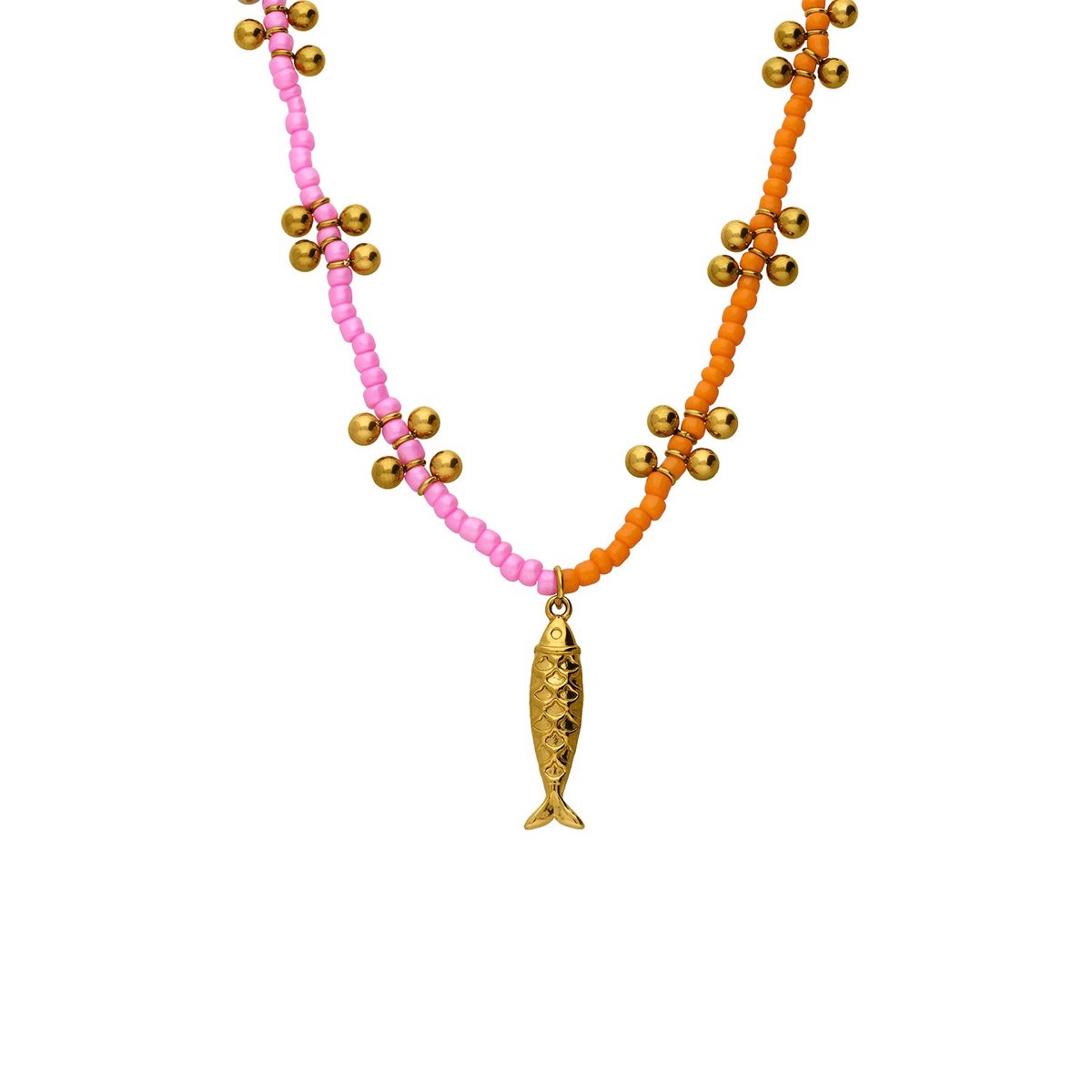 Lucardi Dames Stainless steel ketting met hanger visje voor dames - Ketting - Staal - Goudkleurig - 47 cm