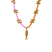 Lucardi Dames Stainless steel ketting met hanger visje voor dames - Ketting - Staal - Goudkleurig - 47 cm