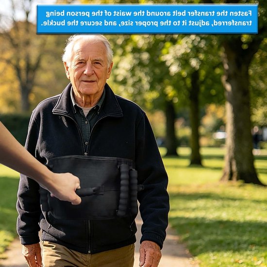Antislip wandelriem met 7 handgrepen voor ouderen, transferhulp en verzorging, ideaal voor ambulante ondersteuning (zwart) — afbeelding 4