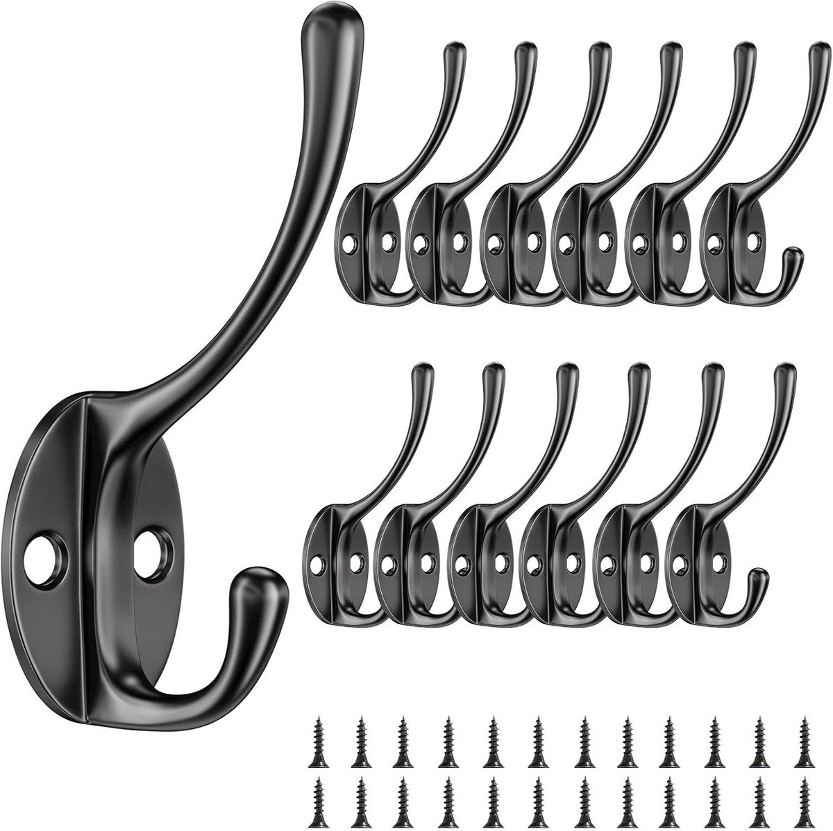 SnelShoppen - Pack van 12 Vintage Kledinghaken Wandhaken met Schroeven Dubbele Metalen Haken Vintage Stijl Lichtgewicht voor Slaapkamer Kledingkast Ba