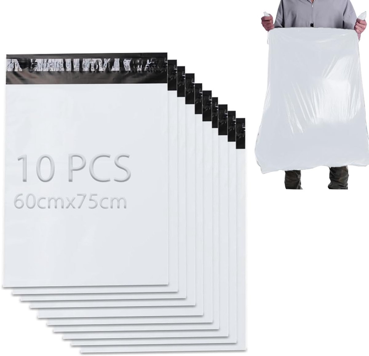 SnelShoppen - 10 Stuks Grote Verzendzakken 60 x 75 cm Zelfklevende Plastic Verzendtassen Opaak voor Kleding, Goederen, Textiel, Kussens, Dekens, Logis