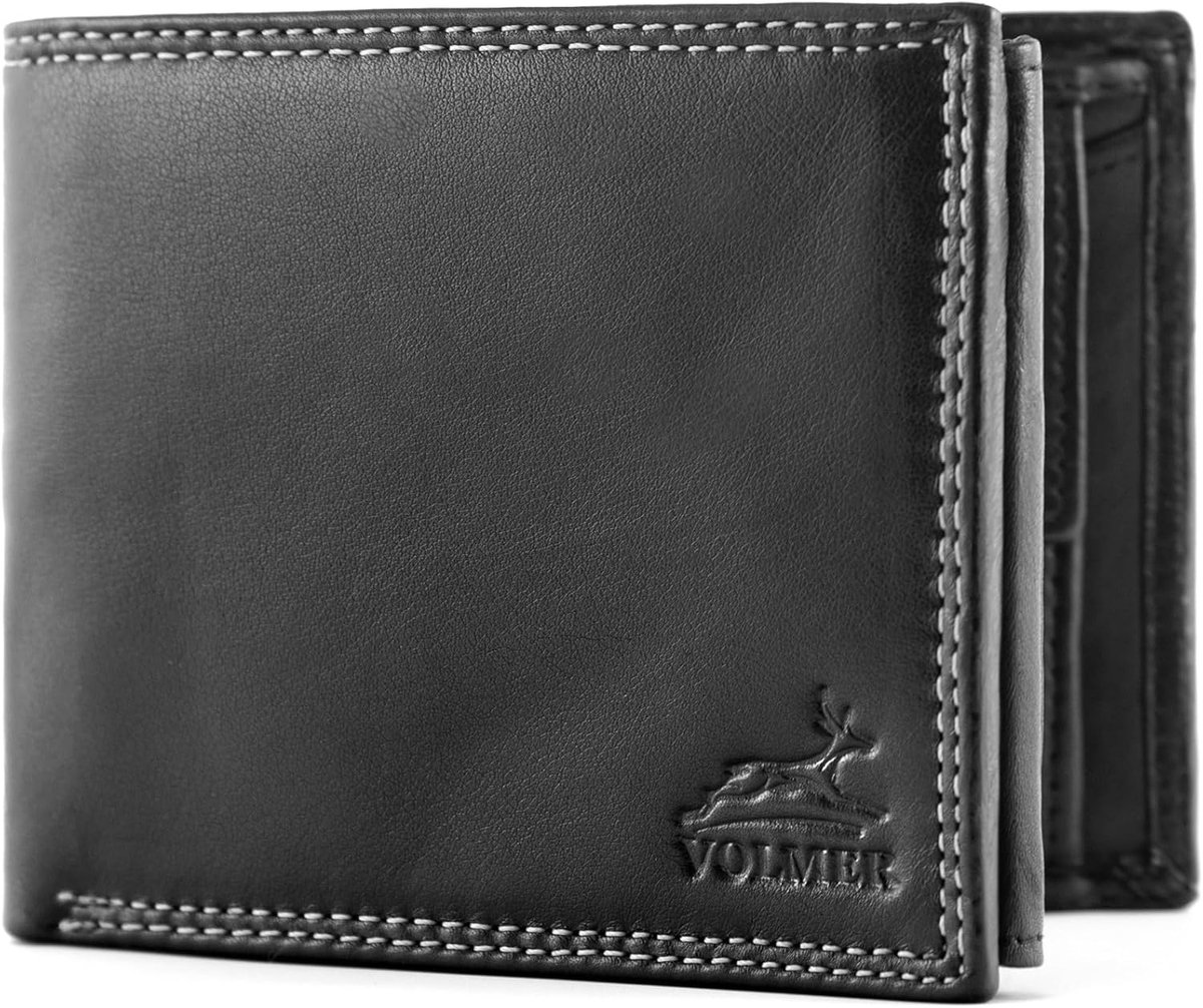 SnelShoppen - Zwarte Leren Portemonnee voor Mannen - RFID Beveiliging - Hoogwaardige Cowhide Leer - Landscape Formaat - Duurzaam en Elegant