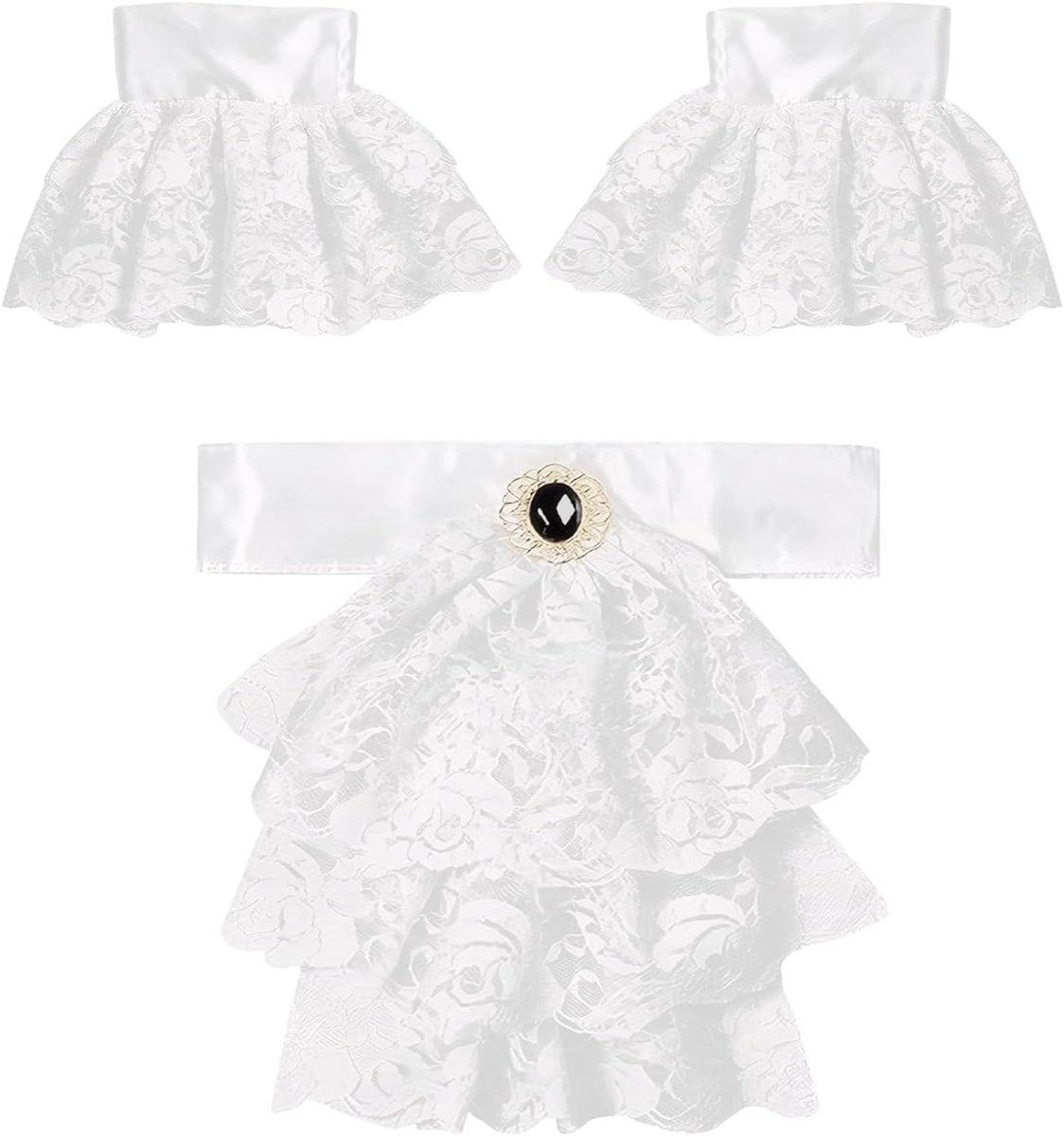 Lace Jabot met 2 Manchetten in Wit voor Steampunk, Gothic en Halloween Kostuums en Feestjes