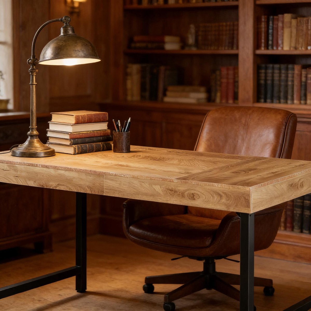 MODENUIT Bureau - Rechthoekig Werkblad - Voor Kantoor En Thuiswerk - MDF Metaal Zwart Bruin - 140x70x76 cm