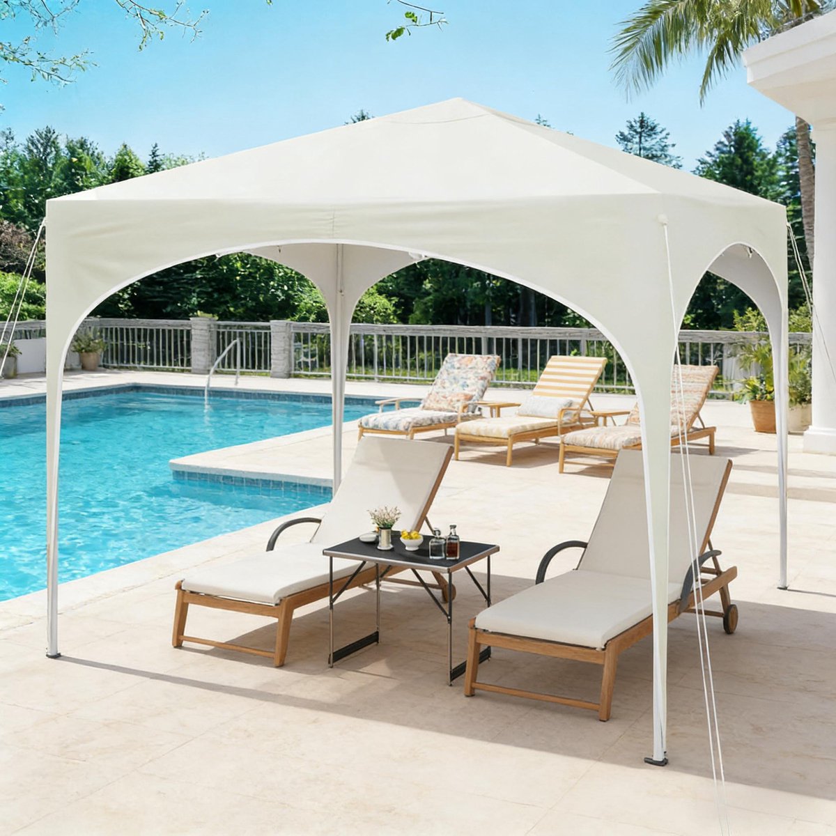FloraGrace Partytent - 3 x 3 m - Inklapbaar En Hoogteverstelbaar - Metaal En Oxford 210D - Beige - Voor Tuin En Camping