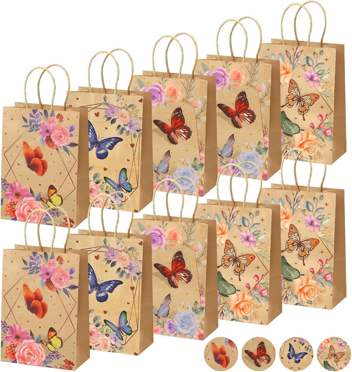 SnelShoppen - 10 Stuks Papieren Vlinderzakjes - 4 Uitvoeringen - Feestdecoratie, Cadeauverpakking, Handgemaakt, Meerkleurig, Voor Kinderen en Volwasse