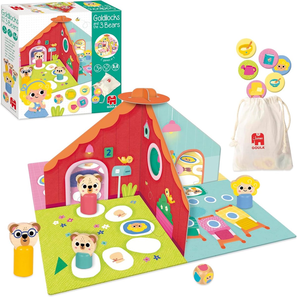 SnelShoppen - Samenwerkend Bordspel - Goldilocks en de Drie Beren - Leerspel voor Kinderen van 3 Jaar en Oudere - 1-4 Spelers - 3D Huis, Figuren, Puzz