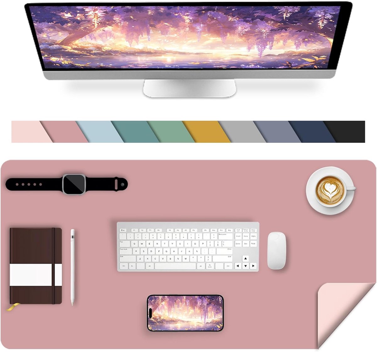 SnelShoppen - Desk Pad Dubbelzijdig Paars/Roze 80x40cm - Bureau Onderlegger, Desk Mat, Geschikt voor Thuiswerk, Kantoor, Creatief Gebruik