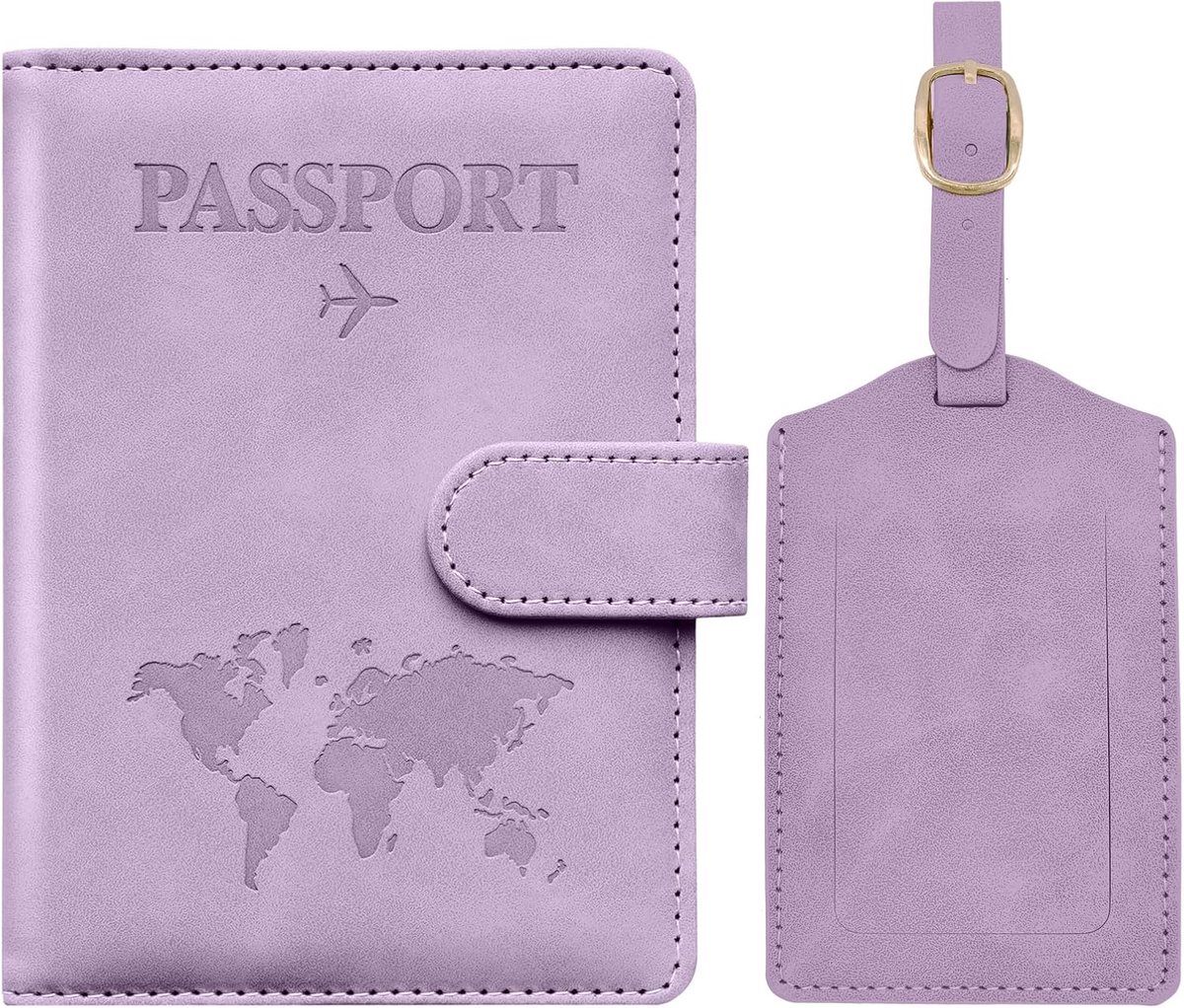 SnelShoppen - RFID Protector Passport Cover - Multifunctionele Anti-Magnetische Reisdocumenten Houder - B-Purple - 11cm x 15cm x 1.8cm - Inclusief Bag