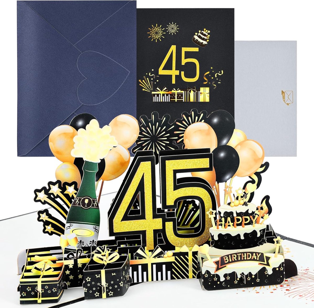 SnelShoppen - Pop-up Verjaardagskaart 45e Verjaardag - 3D Gefeliciteerd Kaart met Vuurwerk - Uniek Ontwerp voor Vrouwen, Mannen, Vrienden en Moeders -