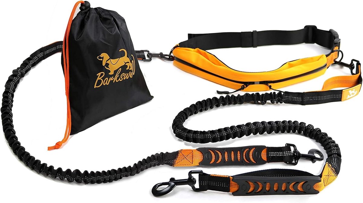 SnelShoppen - Handsfree Hondenriem voor 2 Honden - Dubbele Hondentuig voor Wandelen en Hardlopen met Schokabsorberende Lijnen - Verstelbaar van 1.2m t