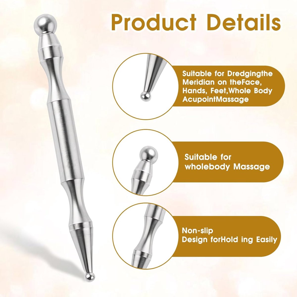 SnelShoppen - Double Sided Acupunctuur Pen met RVS Meridian Diep Massager Trigger Point Bar voor Volledige Lichaam Ontspanning, Ergonomisch Ontwerp, P