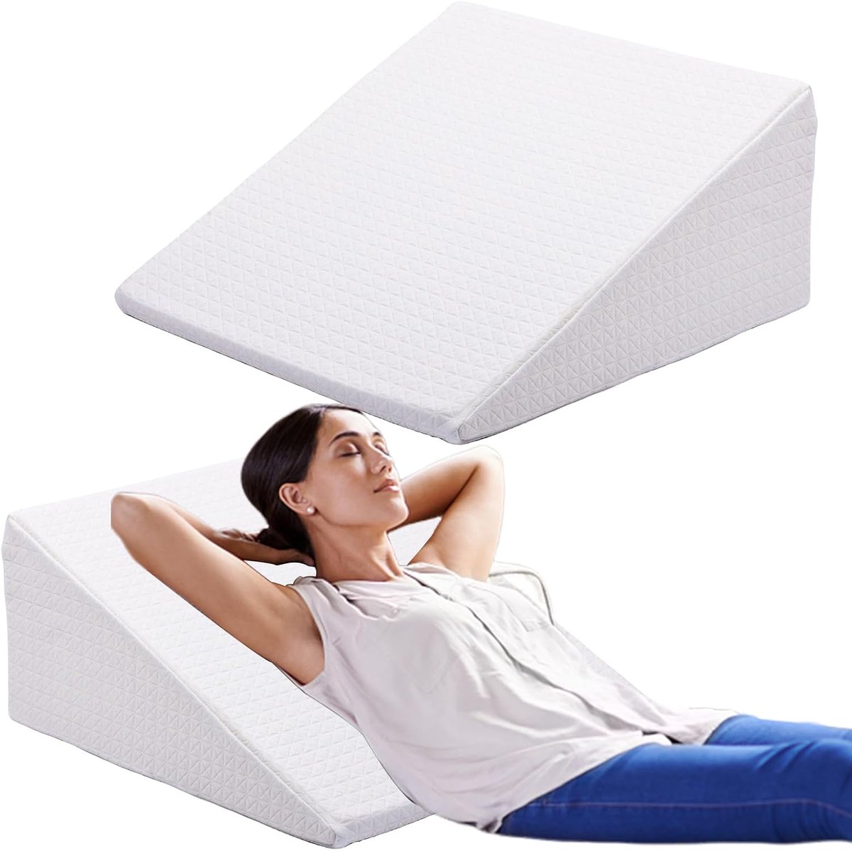 SnelShoppen - Wedge Kussen Geheugenschuim en Hoge Dichtheid Schuim - Dubbele Laag Ergonomisch Kussen voor Bed en Bank - Legkussen en Rugkussen - Reflu