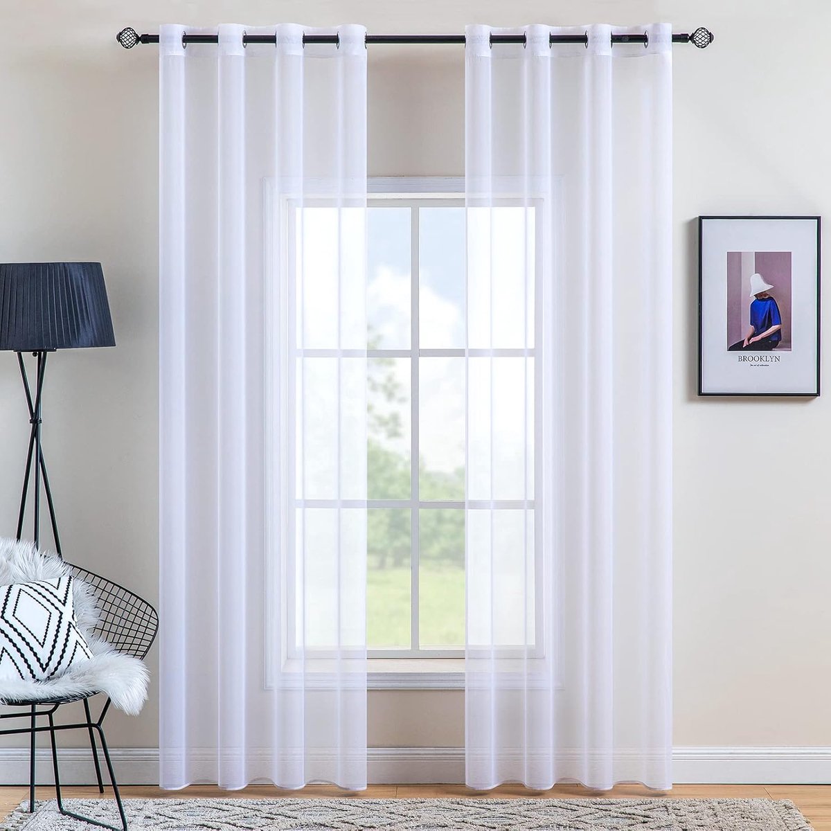 SnelShoppen - Transparante Voile Gordijnen Set van 2, 245x140 cm, Lichte Polyester, Decoratieve Gordijnen voor Woonkamer en Slaapkamer, Wit, Luchtig e