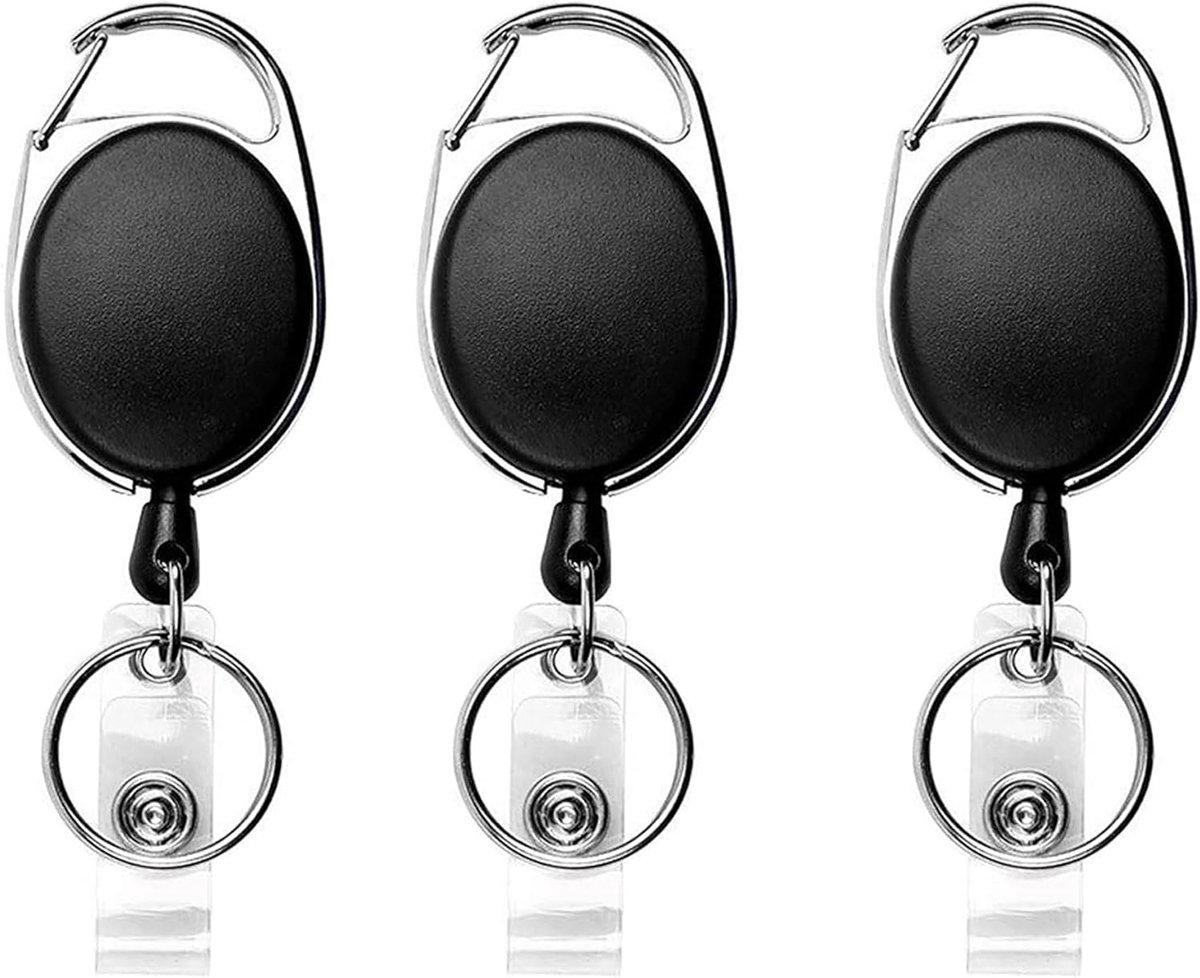SnelShoppen - 3 Pcs Retractable Key Chains - Uitrekbare Sleutelhanger met Sterke Nylon Koord, ID Kaart Houder, 8 Sleutels, Duurzaam en Robuust, Perfec