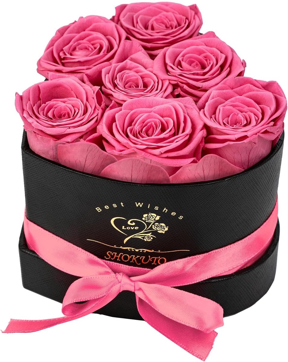 SnelShoppen - 7 Stuks Edele Rozen in Hartdoos - 100% Echte Rozen - Geschenkdoos met Eeuwige Bloemen, Cadeau voor Vrouwen voor Valentijn, Moederdag, Ke