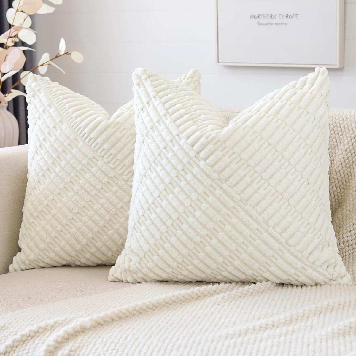 SnelShoppen - Set van 2 Corduroy Kussenslopen, Decoratieve Zachte Boho Kussenhoezen, Moderne Patchwork Kussenhoezen voor Sofa, Woonkamer en Slaapkamer