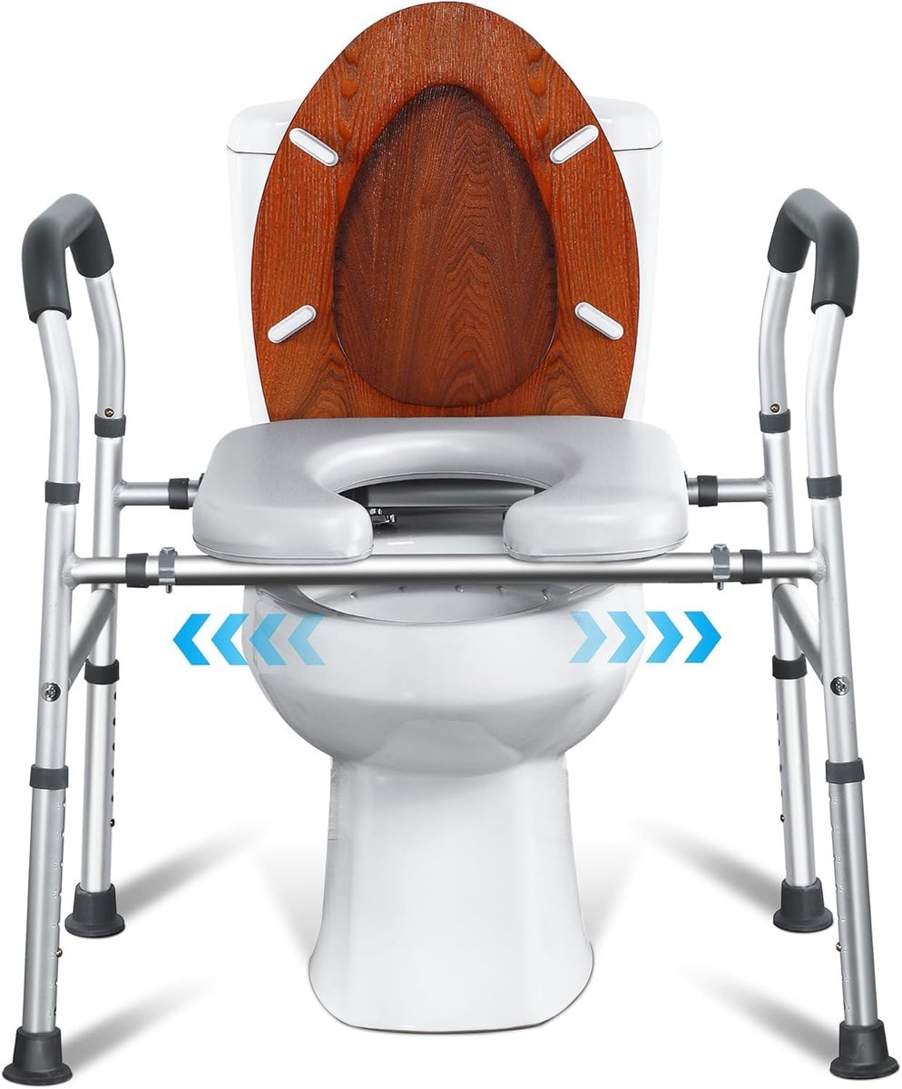 SnelShoppen - Toiletbril met Armsteunen, Verstelbare Hoogte Toiletverhoger voor Senioren, Steunhulp Tot 160 kg, Comfortabel en Veilig