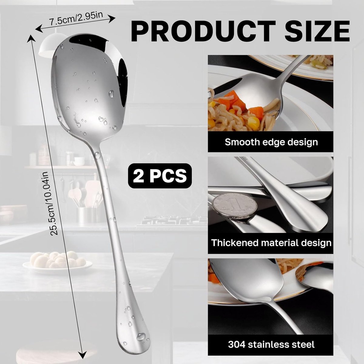 SnelShoppen - 2 Stuks RVS Serveerlepels - Roestvrijstalen Soeplepels - Buffet Serveerlepels - Perfect voor Salades, Banquets en Restaurants - 10 Inch