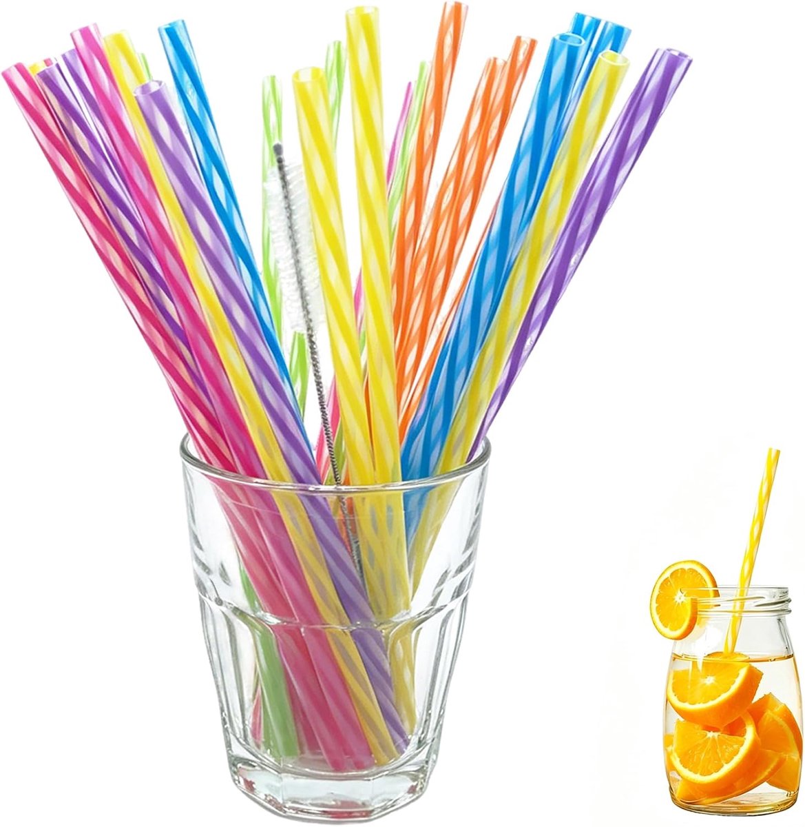 SnelShoppen - Pack van 30 Herbruikbare Plastic Rietjes 24 cm - Duurzame Rietjes voor Smoothies, Juice, Cocktails en Warme Dranken - Inclusief Rietjesb